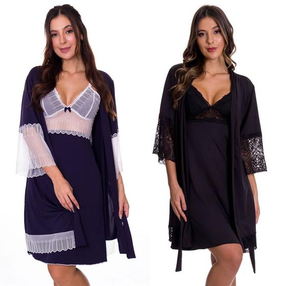 Imagem de KIT 2 Camisolas de Amamentação Grávida com Robe Estilo Sedutor - V149