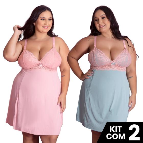 Imagem de Kit 2 Camisolas Plus Size Romantic Sexy Tamanho Grande Confortável Charmosa