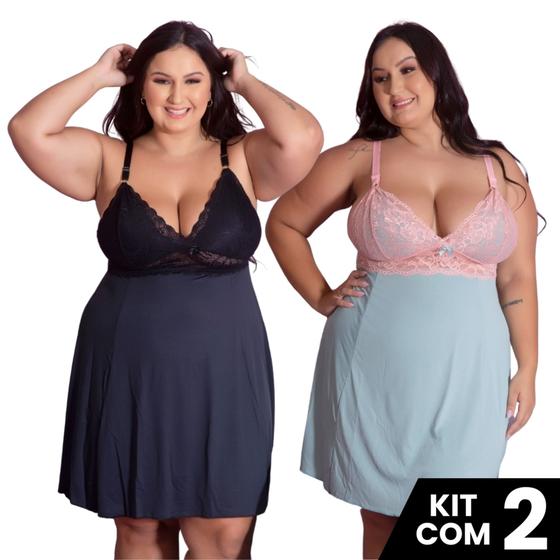 Imagem de Kit 2 Camisolas Plus Size Romantic Sexy Tamanho Grande Confortável Charmosa