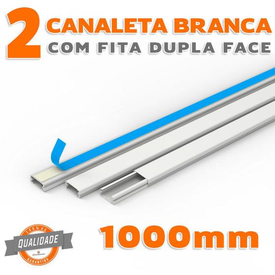 Imagem de Kit 2 Canaletas PVC Branco com Fita Dupla Face de 1 Metro