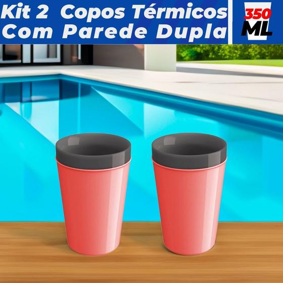 Imagem de Kit 2 Caneca Copo Térmico 350ml Plástico Unitermi Cerveja Café