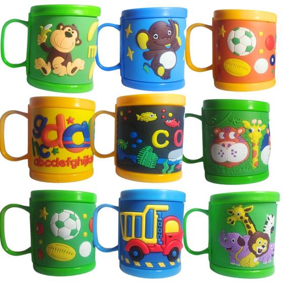 Imagem de Kit 2 Caneca Infantil Emborrachada Plástica Alto Relevo 3d 350ml