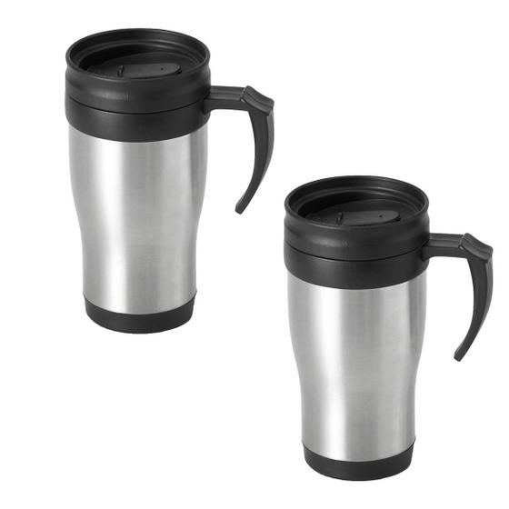 Imagem de Kit 2 Caneca Termica Para Cafe Com Alça Inox Com Tampa Parede Dupla Cerveja 400ml