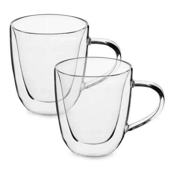 Kit 2 Canecas Café Copo Vidro Parede Dupla Alça Borosilicato Menor preço em Kit 2 Canecas Café Copo Vidro Parede Dupla Alça Borosilicato