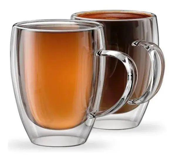 Kit 2 Canecas Chá Café Vidro Parede Dupla 350ml Borosilicato Menor preço em Kit 2 Canecas Chá Café Vidro Parede Dupla 350ml Borosilicato