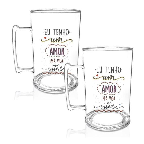 Imagem de Kit 2 Canecas Chopp Acrílico Eu Tenho Um Amor Dia Namorados