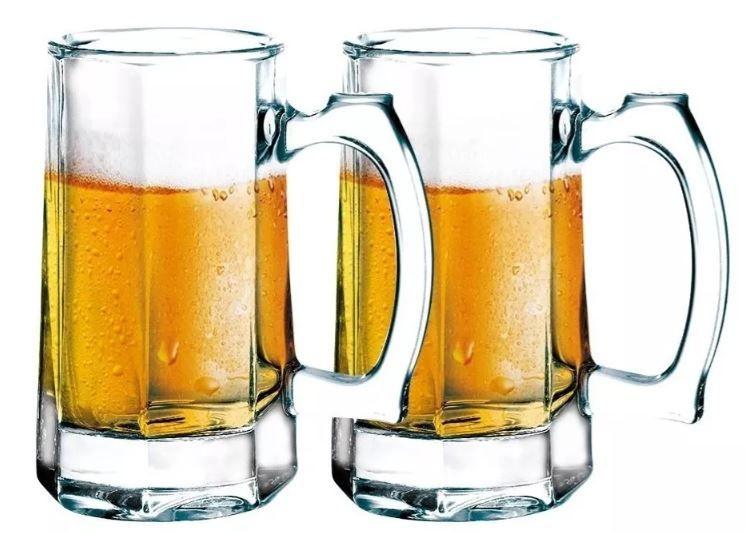 Imagem de Kit 2 canecas gourmet servir chopp oslo bar cervejaria 360ml zero grau com alça apoio dedo vidro reforçado buffet