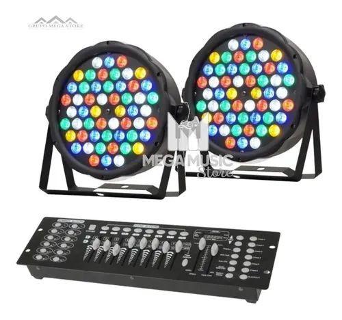 Imagem de Kit 2 Canhão Refletor Par Led 54 Led 3w Rgbwa Dmx + Mesa Dmx