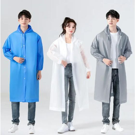 Imagem de kit 2 capa chuva com Gabardina grossa e comprida transparente reforçada reutilizável