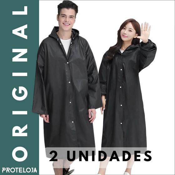 Imagem de Kit 2 Capa de Chuva Impermeável Resistente Reutilizável Com Capuz Vinil PVC