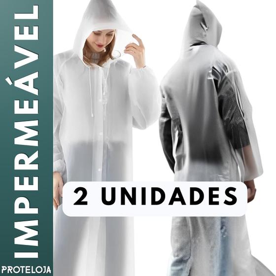 Imagem de Kit 2 Capa de Chuva Impermeável Resistente Reutilizável Com Capuz Vinil PVC