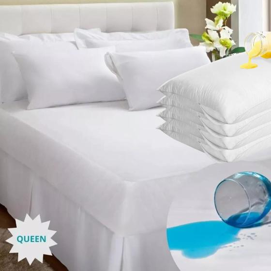 Imagem de Kit 2 Capa Protetor De Colchão Queen Com Elastico +4 Capas Travesseiro Impermeáveis Com Ziper