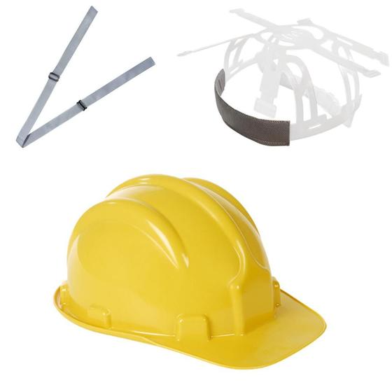 Imagem de Kit 2 Capacete Amarelo Engenheira Obra Epi + Jugular Nylon