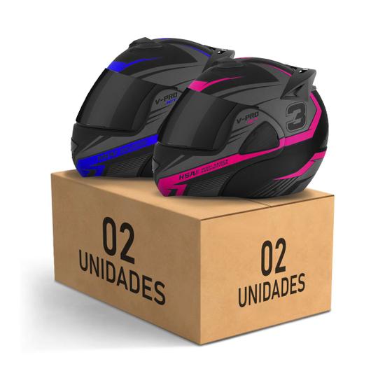 Imagem de Kit 2 Capacetes Escamoteáveis Pro Tork V Pro Jet 3 Viseira Fumê Moto Proteção Segurança Feminino Masculino
