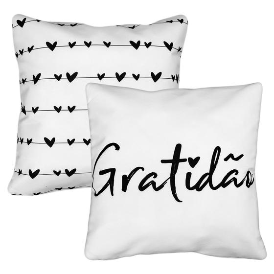 Imagem de Kit 2 Capas Almofada Sarja Gratidão Varal Corações 45x45 cm