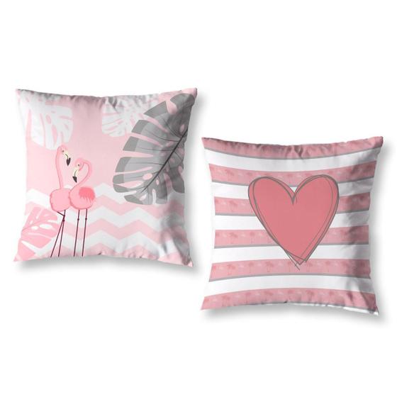 Imagem de Kit 2 Capas De Almofada Infantil Quarto Sala 40Cm Flamingos