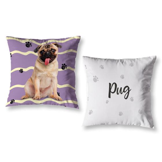 Imagem de Kit 2 Capas De Almofada Pug Pet Cachorro 40Cm Quarto Sala