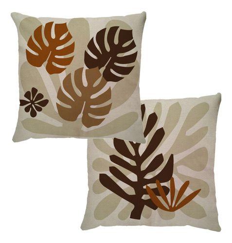 Imagem de kit 2 Capas de Almofadas Linho Sofisticada Boho Trio costela e Galhos Terra marrom 43x43cm Decoração 