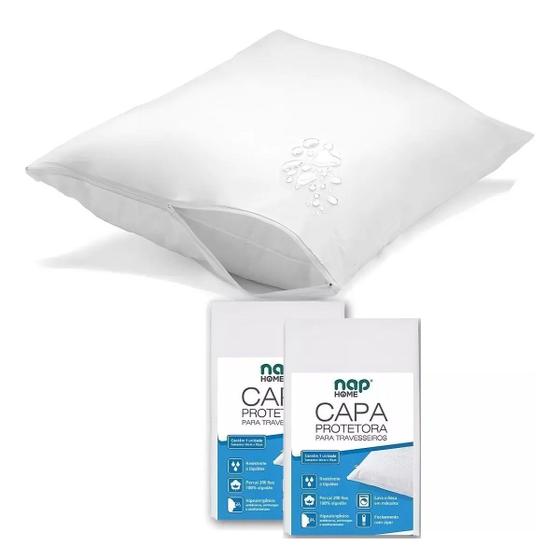 Imagem de Kit 2 Capas De Travesseiro Fronha Impermeável Silenciosa C/ Zíper Antialérgica Percal 200 Fios 100% Algodão