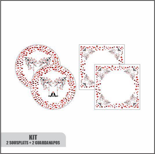 Imagem de Kit 2 capas sousplat + 2 guardanapos arvore amor
