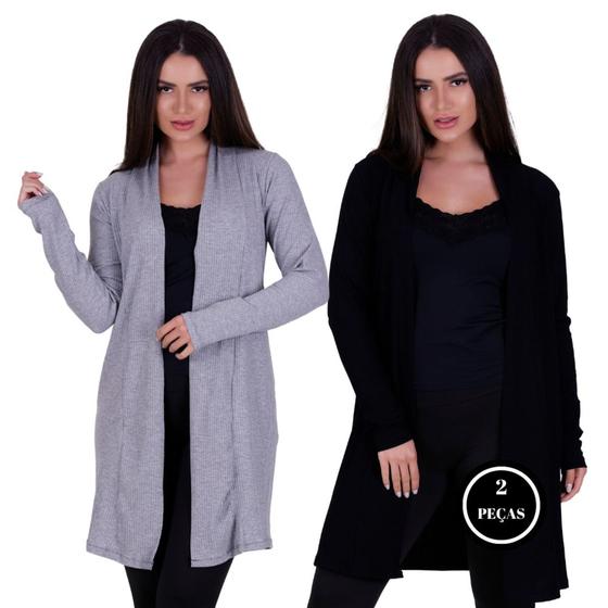 Imagem de Kit 2 Cardigan Manga Longa Canelado Casaco Kimono de Inverno KIT 2 CARDIGAN FABIANE 