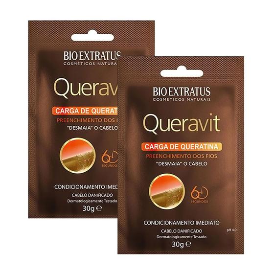 Imagem de Kit 2 Carga de Queratina Bio Extratus Queravit Desmaia o Cabelo Sachê com 30g