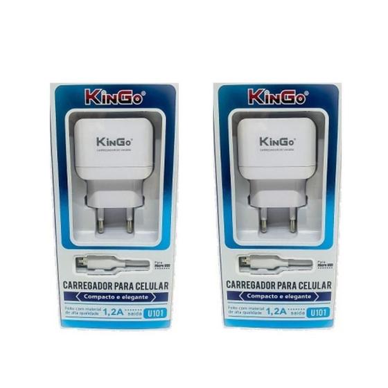 Imagem de Kit 2 Carregadores Micro-Usb V8 Kingo 1.2A 5V Para Moto E6S