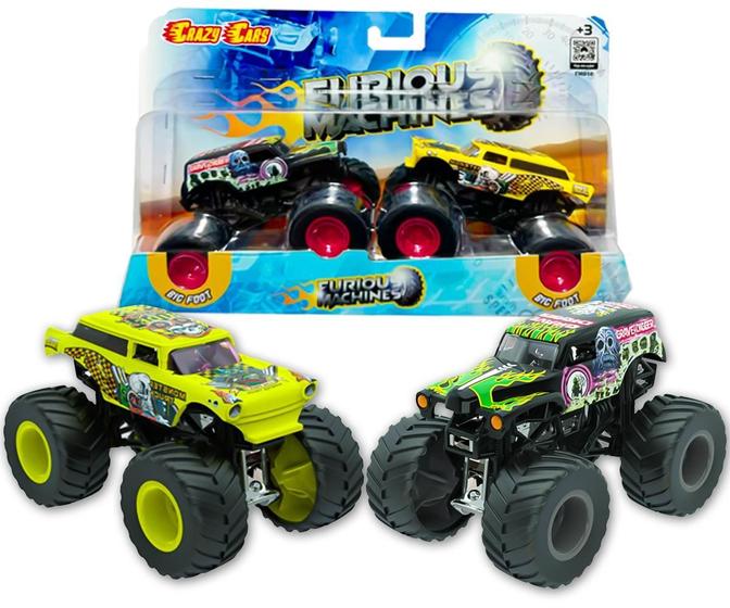 Imagem de Kit 2 Carrinhos Furious Machine Monster Truck 1:64 Big Foot