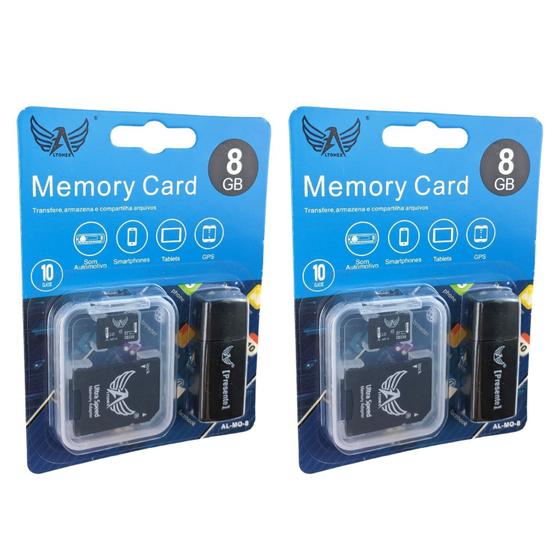 Imagem de Kit 2 Cartão de Memória 8Gb Micro Sd Classe 10 Com 2 Adaptadores Para Utilizar em Diversos Dispositivos