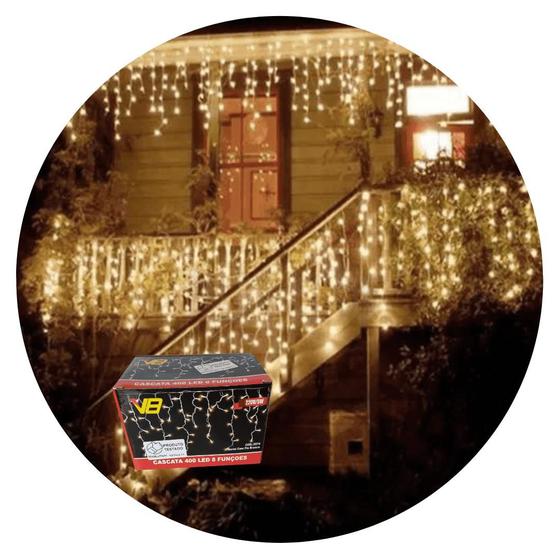Imagem de Kit 2 Cascatas 400 Leds 10M C/ 8 Funções Morno C/ Fio Branco 220v
