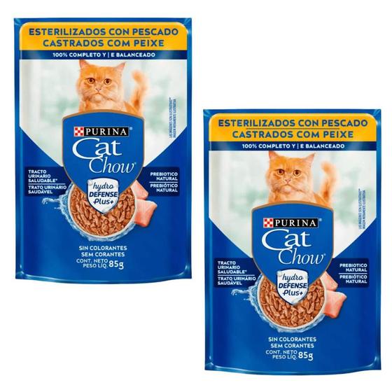 Imagem de Kit 2 Cat Chow Sachê para Gatos Adultos Castrados Sabor Peixe 85 g