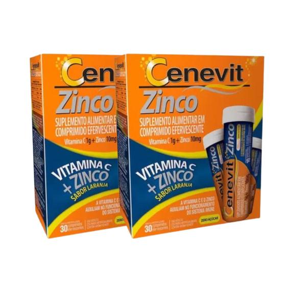 Imagem de Kit 2 Cenevit Vitamina C 1g + Zinco 10mg - 30 Comp Efervescente Sabor Laranja