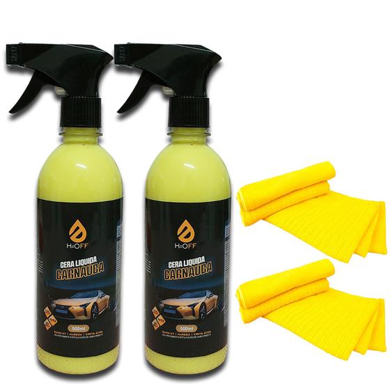 Imagem de Kit 2 Cera Liquida Carnauba Pronto Uso 500ml + Panos De Microfibra Amarelo 