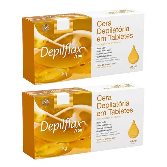 Imagem de Kit 2 Cera Quente Depilatória Profissional Natural Mel Depilflax Barra 1Kg Grande