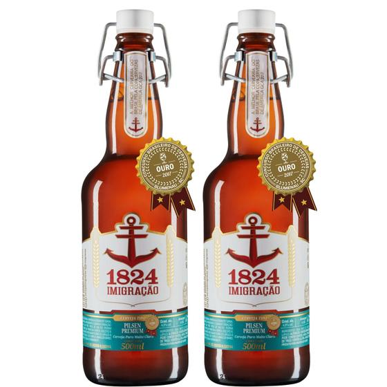 Kit 2 Cerveja Artesanal Imigração 1824 Pilsen Premium 500ml