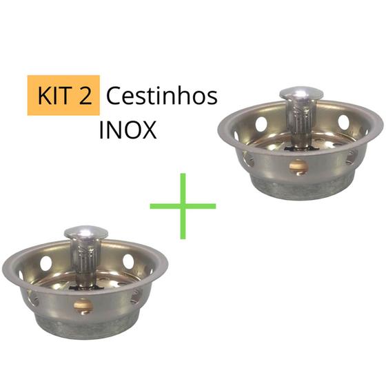 Imagem de Kit 2 Cesto Cestinho Ralo Ralinho Inox Pia Valvula Americana