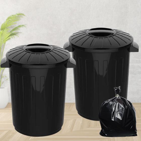 Imagem de Kit 2 Cesto de Lixo Lixeira Redonda Com Tampa E Alça 30 litros Multiuso Cozinha Banheiro Condomínio Casa