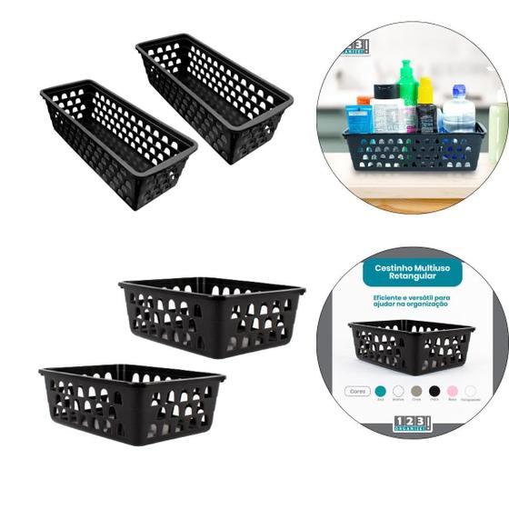 Imagem de Kit 2 Cesto Multiuso Comprido Retangular E 2 Cesto Médio
