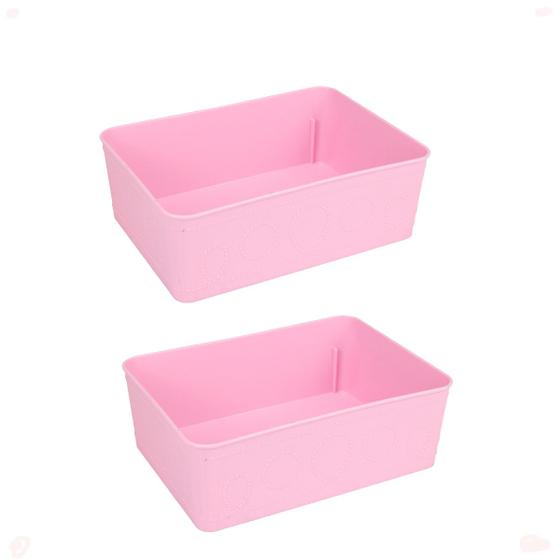 Imagem de Kit 2 Cesto Multiuso Decorativo Rosa 19x13,5x6,5Cm