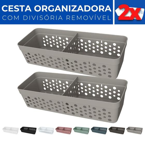 Imagem de Kit 2 Cesto Organizador Rattan c/ Divisória Removível 23x8