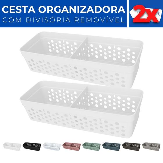 Imagem de Kit 2 Cesto Organizador Rattan c/ Divisória Removível 23x8