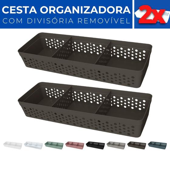 Imagem de Kit 2 Cesto Organizador Rattan c/ Divisória Removível 34x11