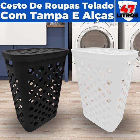 Imagem de Kit 2 Cesto Retangular Com Tampa Roupas Sujas Banheiro e Lavanderia 55 cm