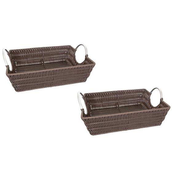 Imagem de Kit 2 Cestos Bandejas Rattan Multiuso Retangulares Fruteira Decorativa Fibra sintética Mesa Bancada - Mimo