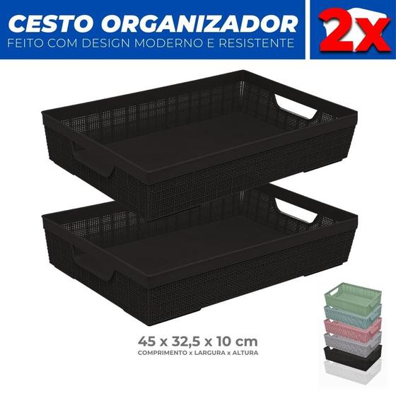 Imagem de Kit 2 Cestos Organizador Armário Gaveta Lavanderia G 45x32