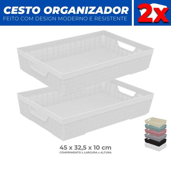 Imagem de Kit 2 Cestos Organizador Armário Gaveta Lavanderia G 45x32