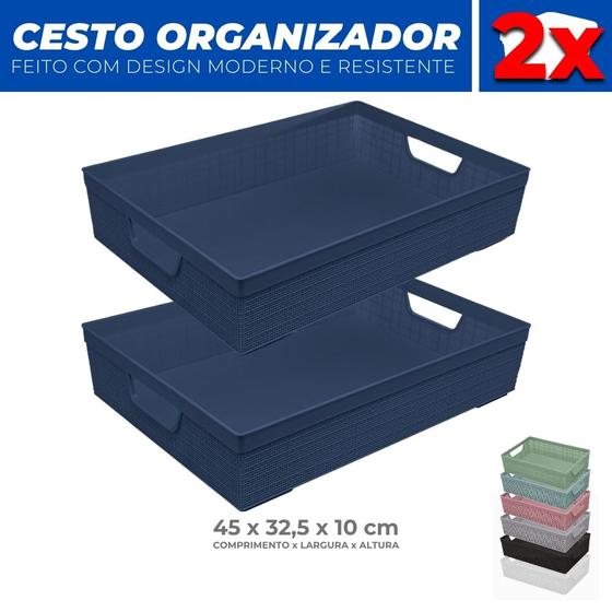 Imagem de Kit 2 Cestos Organizador Armário Gaveta Lavanderia G 45x32