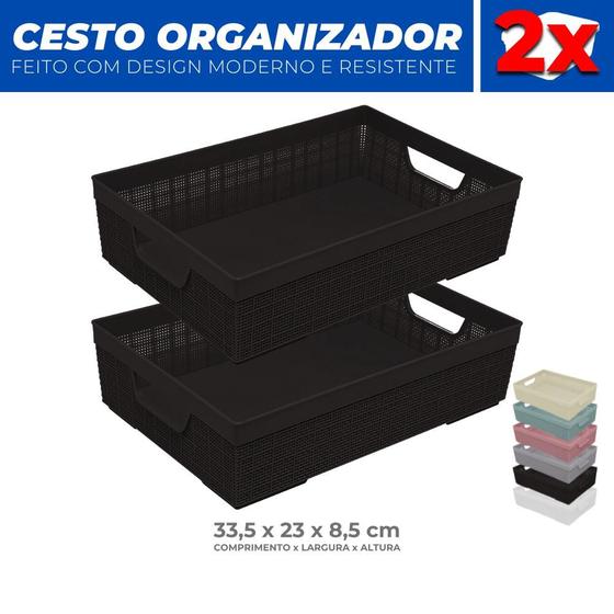 Imagem de Kit 2 Cestos Organizador Armário Gaveta Lavanderia M 33x23