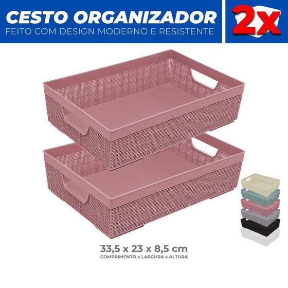 Imagem de Kit 2 Cestos Organizador Armário Gaveta Lavanderia M 33x23