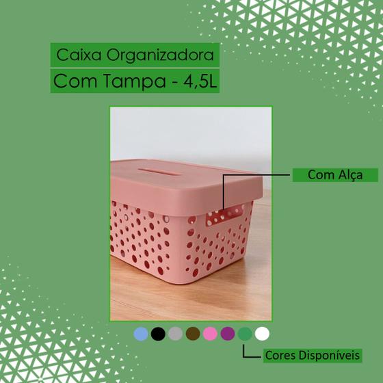 Imagem de Kit 2 Cestos Organizadores com Tampa 4,5 Litros 26x18x11 Caixa Organizadora Multiuso Rattan